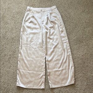 Wide-Leg Satin Pants in Champagne